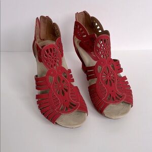 Earthies Red Laser-Cut Gladiator Sandals